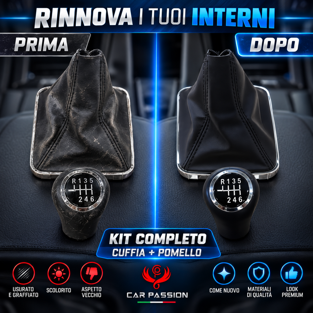Cuffia Cambio + Pomello per Opel Zafira B 2005-2014 6 marce con Ghiera Cromata e Agganci