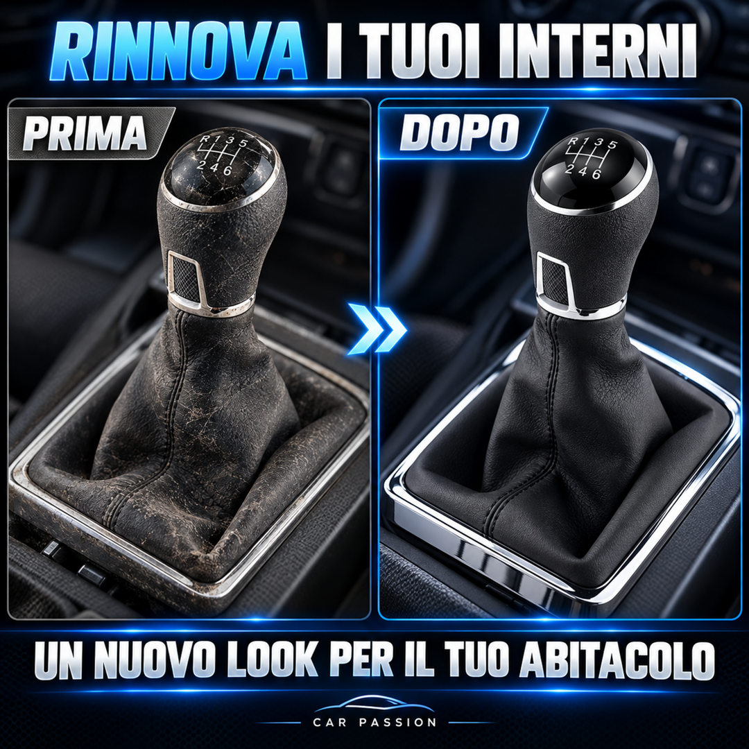 Cuffia Leva Cambio + Pomello per Volkswagen Passat B7 6 Marce con Ghiera Cromata