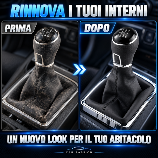 Cuffia Leva Cambio + Pomello per Volkswagen Passat B7 6 Marce con Ghiera Cromata