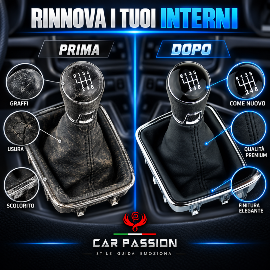 Cuffia Cambio + Pomello per Volkswagen Tiguan (5n) 2007-2016 con Ghiera Cromata e Agganci