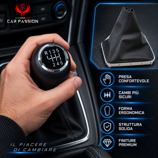 Cuffia Cambio + Pomello per Opel Zafira B 2005-2014 6 marce con Ghiera Cromata e Agganci