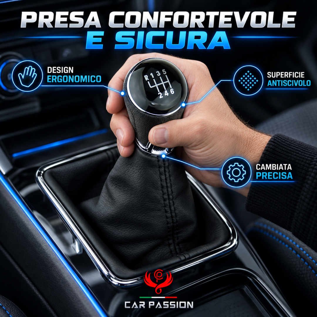 Cuffia Cambio + Pomello per Volkswagen Tiguan (5n) 2007-2016 con Ghiera Cromata e Agganci