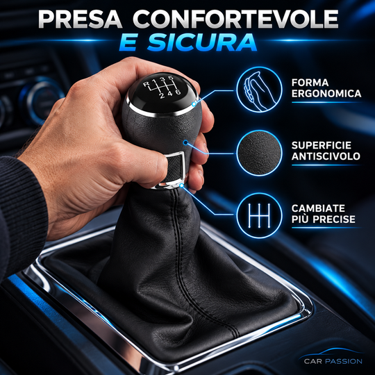 Cuffia Leva Cambio + Pomello per Volkswagen Passat B7 6 Marce con Ghiera Cromata