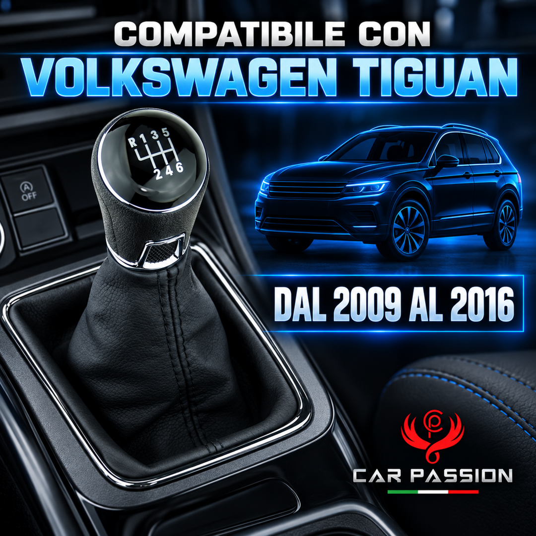 Cuffia Cambio + Pomello per Volkswagen Tiguan (5n) 2007-2016 con Ghiera Cromata e Agganci