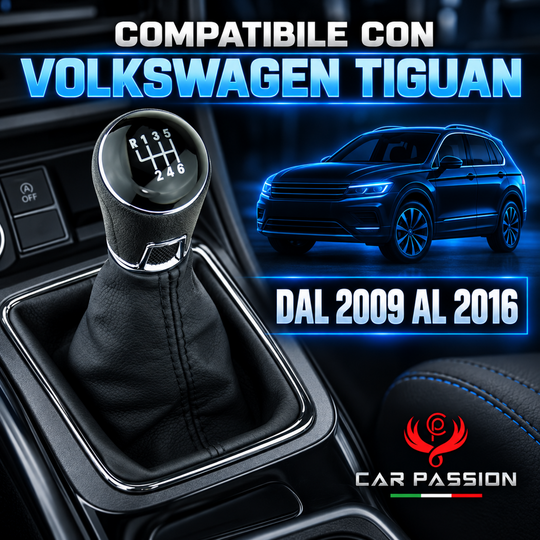 Cuffia Cambio + Pomello per Volkswagen Tiguan (5n) 2007-2016 con Ghiera Cromata e Agganci
