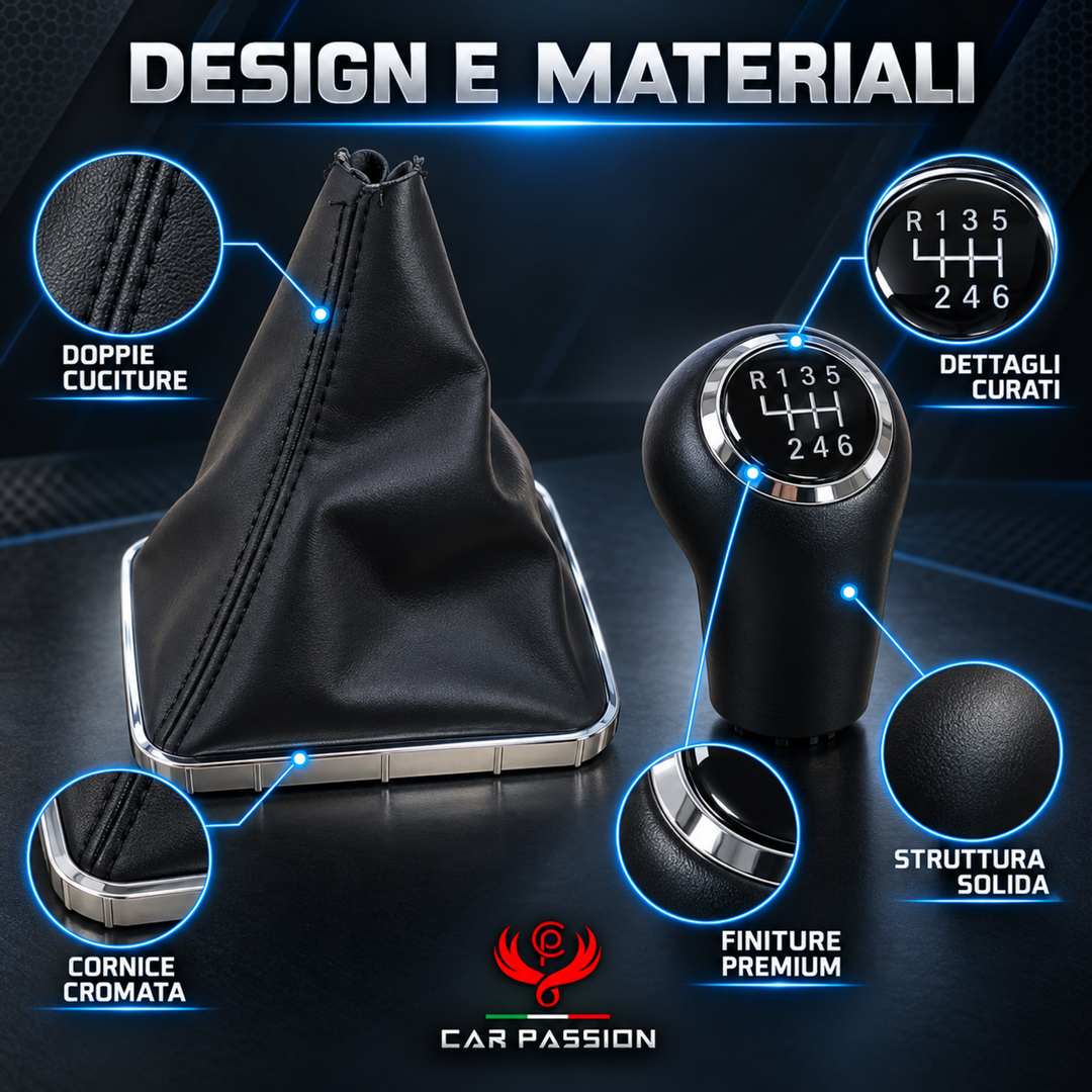 Cuffia Cambio + Pomello per Opel Zafira B 2005-2014 6 marce con Ghiera Cromata e Agganci