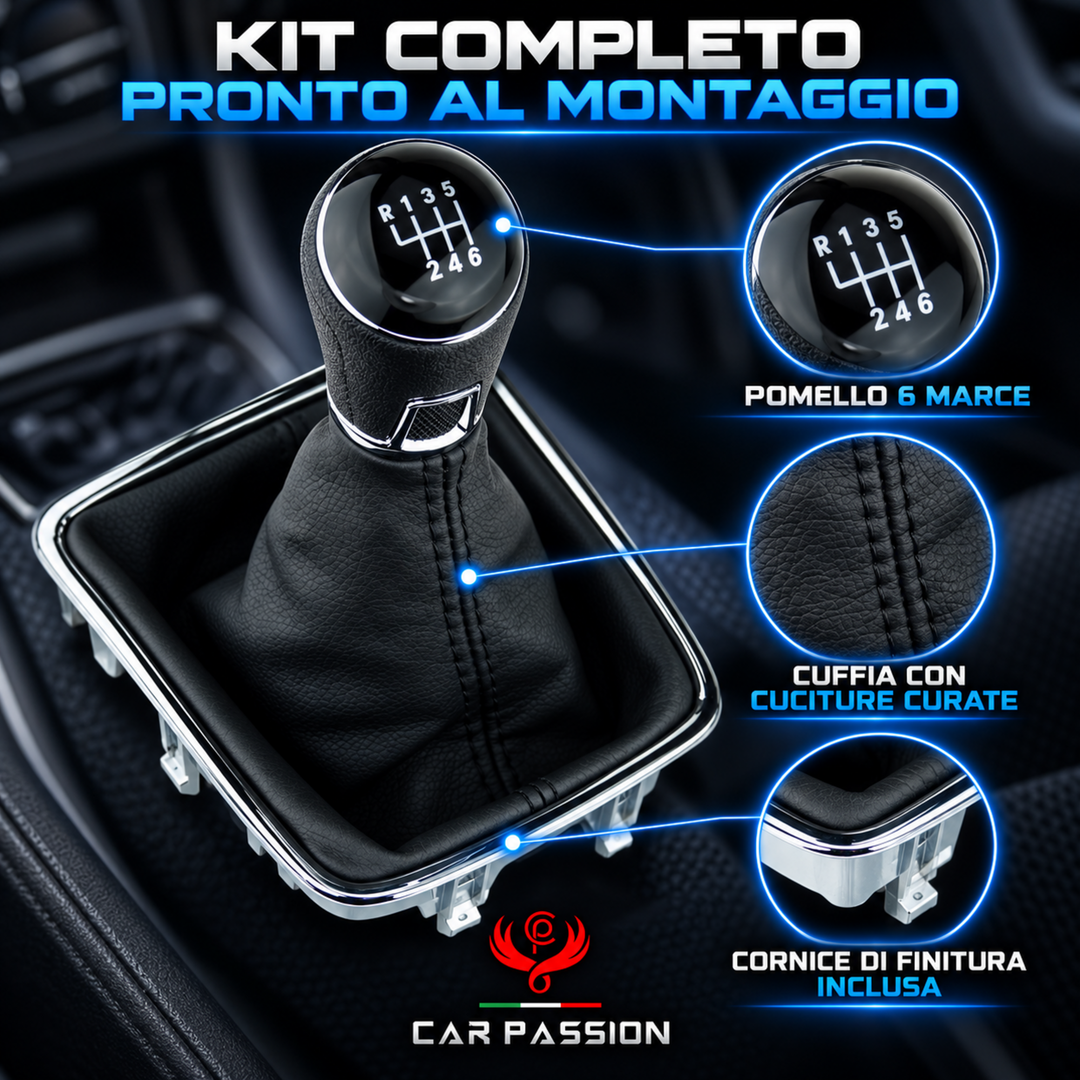 Cuffia Cambio + Pomello per Volkswagen Tiguan (5n) 2007-2016 con Ghiera Cromata e Agganci