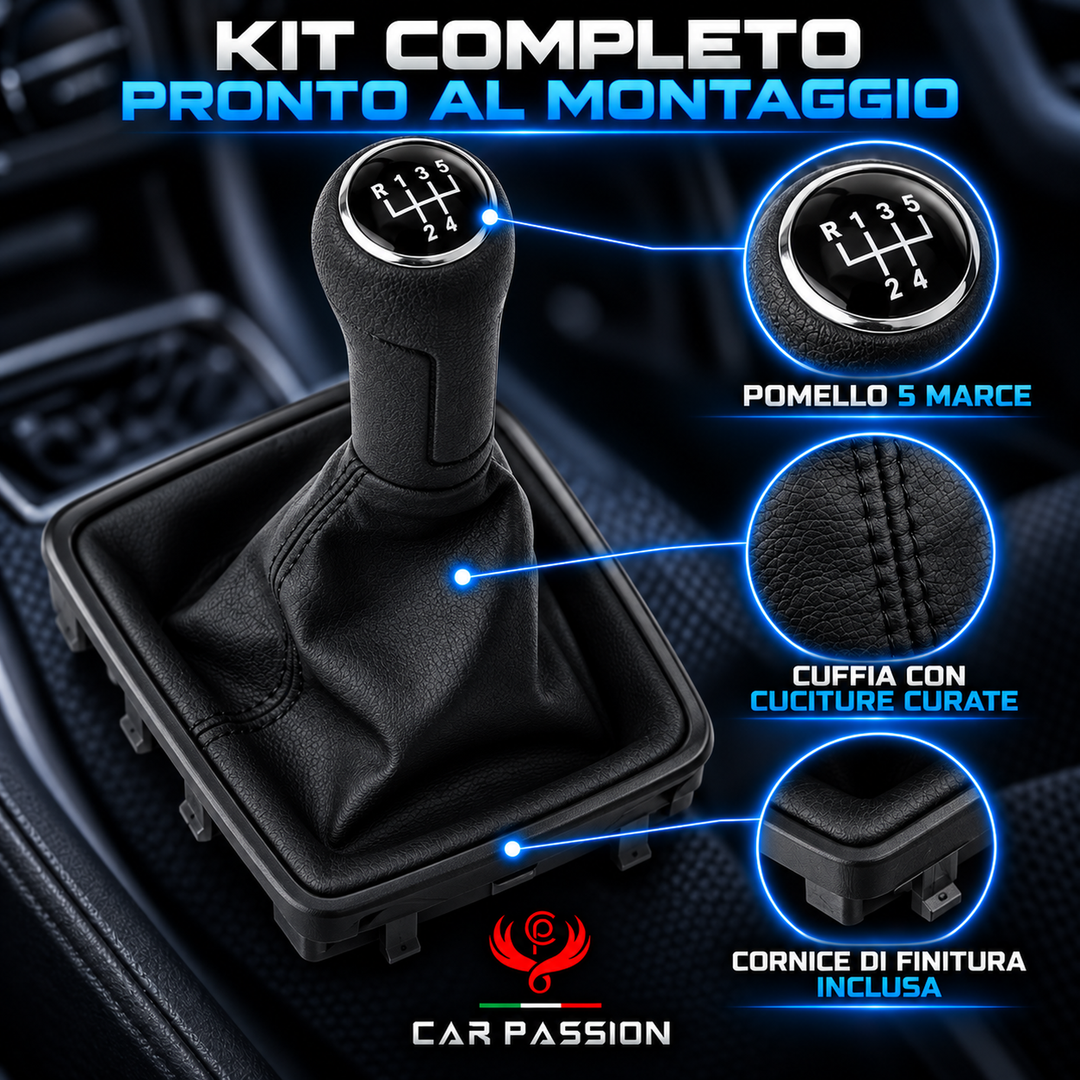 Cuffia + Pomello per Volkswagen Polo 4 Serie 2002-2009 5 marce ricambio leva cambio