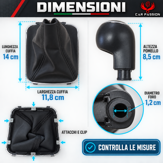 Cuffia Cambio + Pomello per Opel Zafira B 2005-2014 6 marce con Ghiera Cromata e Agganci