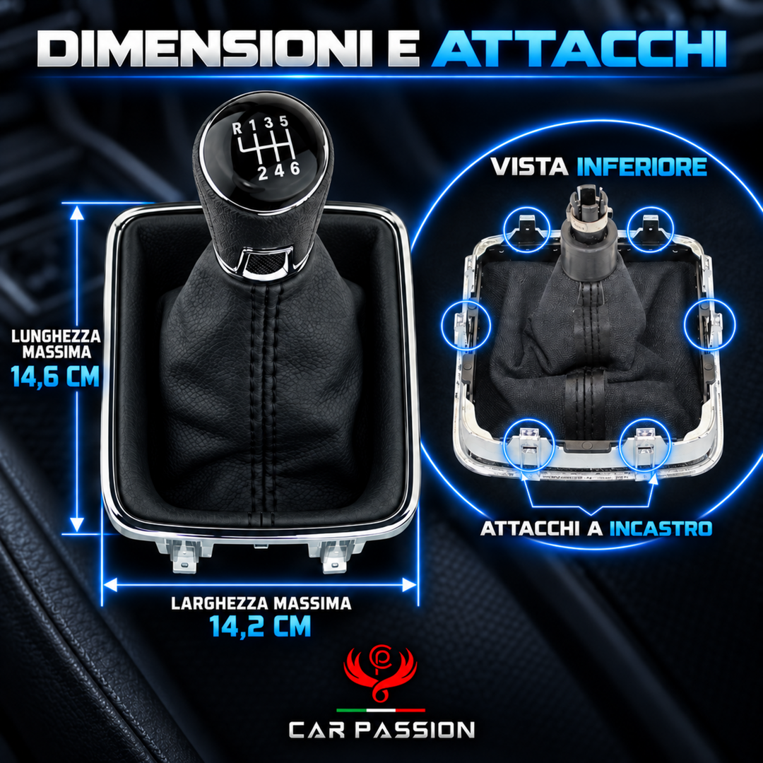 Cuffia Cambio + Pomello per Volkswagen Tiguan (5n) 2007-2016 con Ghiera Cromata e Agganci