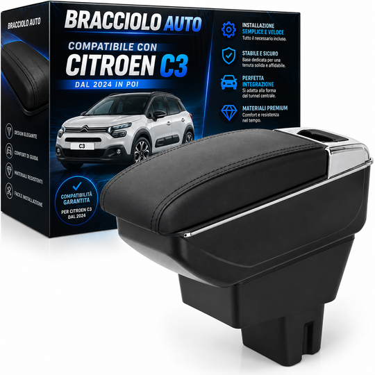 Bracciolo per Citroen C3 2025 Poggiabraccio in ecopelle nero