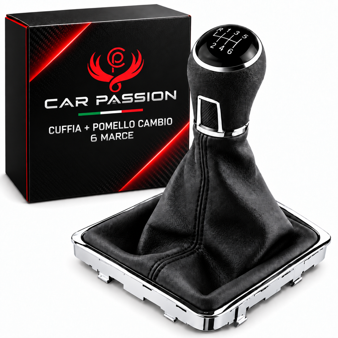 Cuffia Leva Cambio + Pomello per Volkswagen Passat B7 6 Marce con Ghiera Cromata
