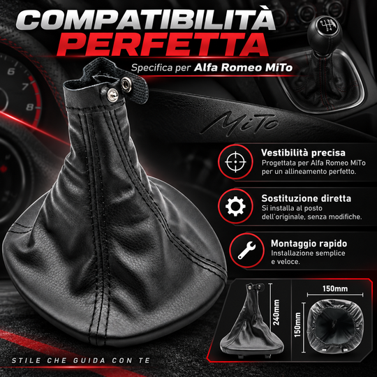 Cuffia Leva Cambio+ Ghiera Ritenzione per Alfa Romeo Mito