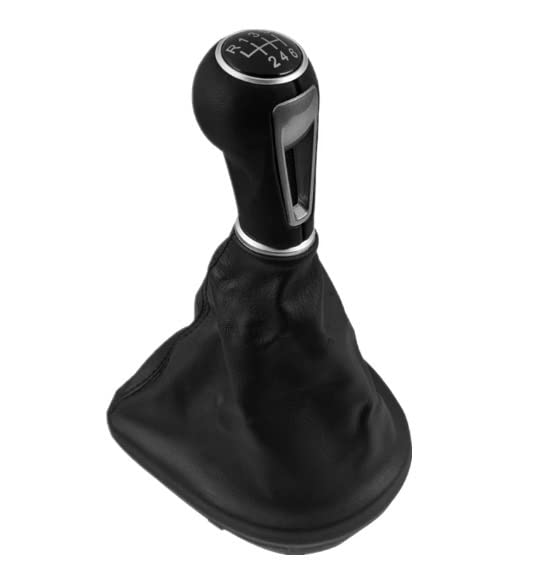 Cuffia Leva Cambio Manuale + Pomello + Ghiera Telaio Compatibile con Seat Leon Altea Toledo 2005-2012 Cuciture Nere Set Completo Ricambio Auto (6 Marce)