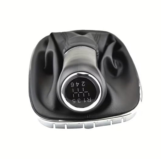 Cuffia Leva Cambio Manuale + Pomello + Ghiera Telaio Cromato Cuciture NereCompatibile con Opel Corsa D 6 Marce Set Completo Ricambio Auto