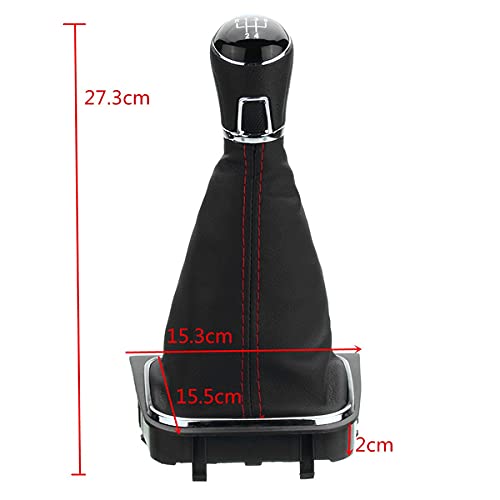 Cuffia Leva Cambio Manuale + Pomello + Ghiera Telaio Cromato Compatibile con Volkswagen Golf 5 6 MK5 MK6 Scirocco III 2008-2014 Cuciture Rosse 6 Marce Set Completo Ricambio Auto