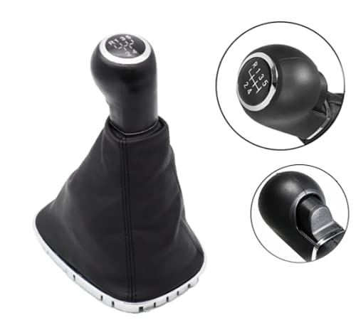 Cuffia Leva Cambio Manuale + Pomello + Ghiera Telaio Cromato Compatibile con Opel Corsa D Cuciture Nere 5 Marce Set Completo Ricambio Auto