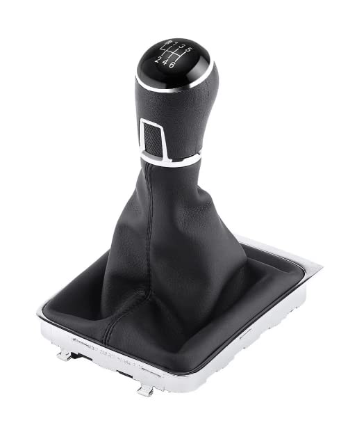 Cuffia Leva Cambio Manuale + Pomello + Ghiera Cromata Telaio Compatibile con Volkswagen Golf 7 Cuciture Nere 6 Marce Set Completo Ricambio Auto