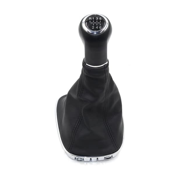 Cuffia Leva Cambio Manuale + Pomello + Ghiera Telaio Cromato Cuciture NereCompatibile con Opel Corsa D 6 Marce Set Completo Ricambio Auto