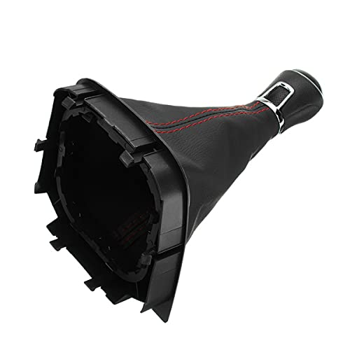 Cuffia Leva Cambio Manuale + Pomello + Ghiera Telaio Cromato Compatibile con Volkswagen Golf 5 6 MK5 MK6 Scirocco III 2008-2014 Cuciture Rosse 6 Marce Set Completo Ricambio Auto