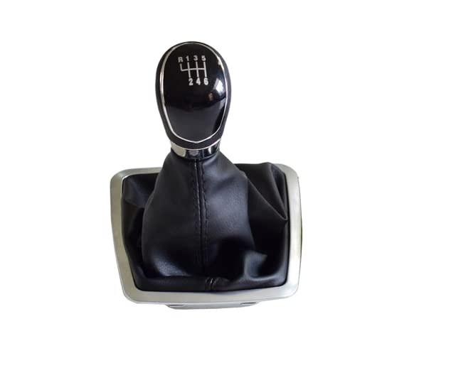 Cuffia Leva Cambio Manuale + Pomello + Ghiera Telaio Cromato Compatibile con Fiesta MK7 Focus MK2 MK3 B-Max S-Max Kuga Galaxy MK3 Cuciture Nere 6 Marce Set Completo Ricambio Auto