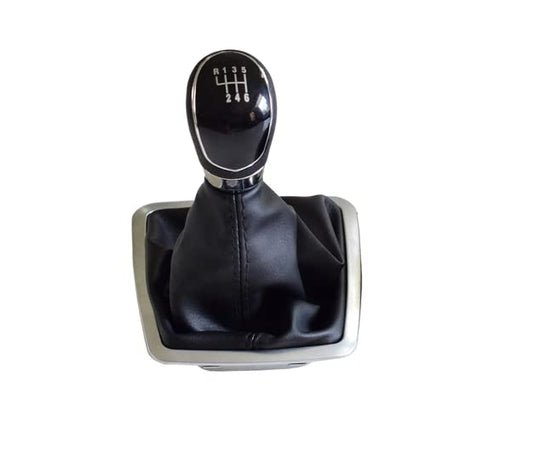 Cuffia Leva Cambio Manuale + Pomello + Ghiera Telaio Cromato Compatibile con Fiesta MK7 Focus MK2 MK3 B-Max S-Max Kuga Galaxy MK3 Cuciture Nere 6 Marce Set Completo Ricambio Auto