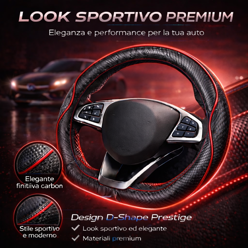 Coprivolante Per Auto Copristerzo D Shape in Pelle Microfibra Sportivo 5 colori