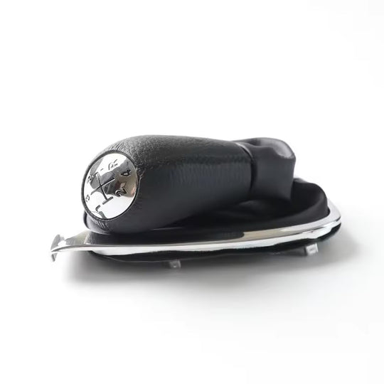 Cuffia Leva Cambio + Pomello + Ghiera Cromata Compatibile con Renault Clio 4 2012-2019 Set Completo Ricambio Auto (5 Marce)