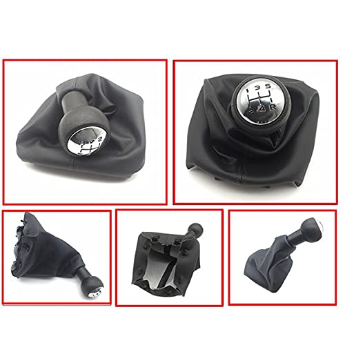 Cuffia Leva Cambio Manuale + Pomello + Ghiera Telaio Cromato Compatibile con 307 308 607 608 - C3 C5 Cuciture Nere 5 Marce Set Completo Ricambio Auto