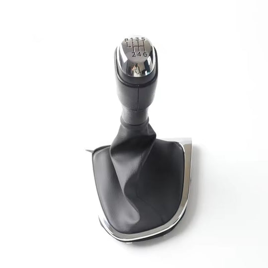 Cuffia Leva Cambio Manuale + Pomello + Ghiera Cromata Compatibile con Renault Clio 4 2012-2019 Set Completo Ricambio Auto (6 Marce)