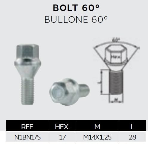 20 Bulloni Ruota Fissaggio Ruote Compatibile Con BMW Serie 1 2 3 5 7 X1 X2 X3 X4 X5 X6 Gomme Cerchi in Acciaio Lega Ferro Made in Italy M14x1,25 hex 17 - immagine 4