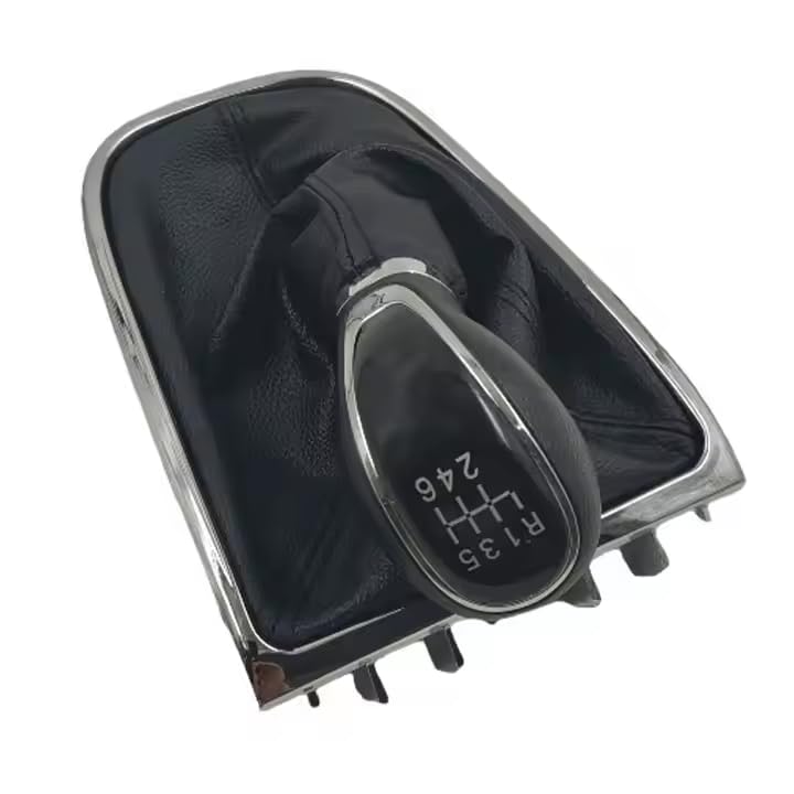 Cuffia Leva Cambio Manuale + Pomello + Ghiera di Ritenzione Cromata Compatibile con Opel Astra J 2009-2015 6 Marce Set Completo Ricambio Auto