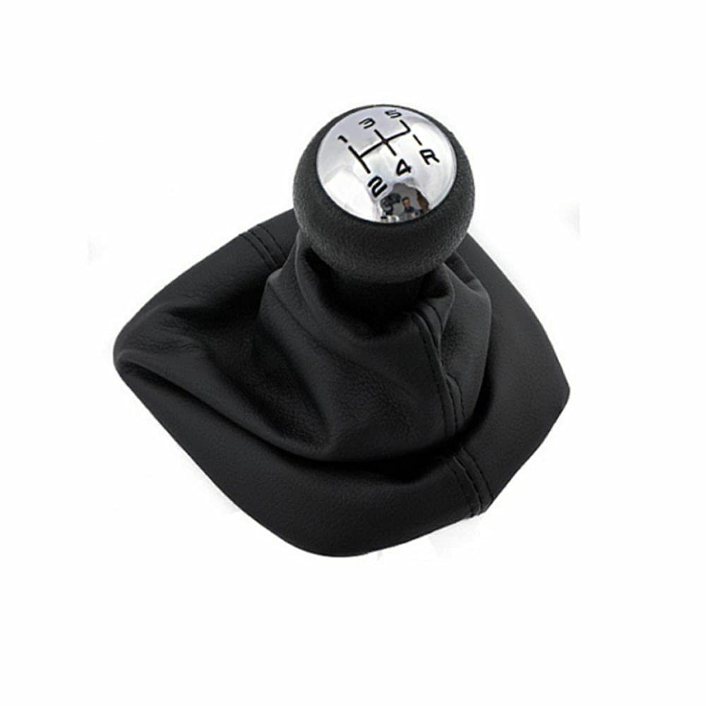 Cuffia Leva Cambio Manuale + Pomello + Ghiera Telaio Cromato Compatibile con 307 308 607 608 - C3 C5 Cuciture Nere 5 Marce Set Completo Ricambio Auto