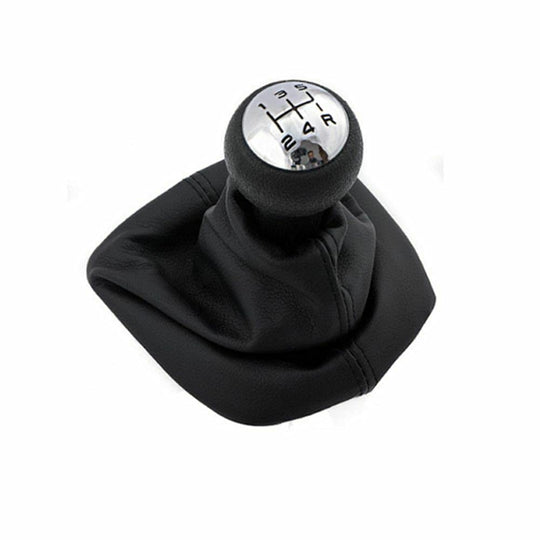 Cuffia Leva Cambio Manuale + Pomello + Ghiera Telaio Cromato Compatibile con 307 308 607 608 - C3 C5 Cuciture Nere 5 Marce Set Completo Ricambio Auto