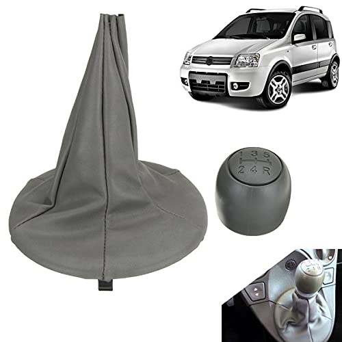 Cuffia Leva Cambio Manuale + Pomello Colore Grigio + Anello Ghiera di Ritenzione Compatibile con Fiat Panda 2003-2012 Seconda serie (169) 5 Marce Cambio Manuale Set Completo Ricambio Auto