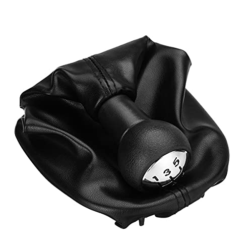 Cuffia Leva Cambio Manuale + Pomello + Ghiera Telaio Cromato Compatibile con 307 308 607 608 - C3 C5 Cuciture Nere 5 Marce Set Completo Ricambio Auto