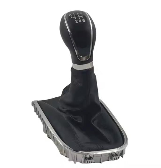 Cuffia Leva Cambio Manuale + Pomello + Ghiera di Ritenzione Cromata Compatibile con Opel Astra J 2009-2015 6 Marce Set Completo Ricambio Auto