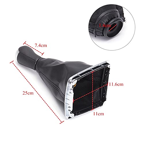 Cuffia Leva Cambio Manuale + Pomello + Ghiera Telaio Cromato Compatibile con Focus Fiesta MK6 Mondeo MK3 C-Max S-Max Galaxy Transit Cuciture Nere 5 Marce Set Completo Ricambio Auto Argento