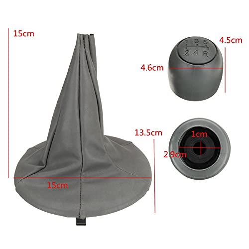 Cuffia Leva Cambio Manuale + Pomello Colore Grigio + Anello Ghiera di Ritenzione Compatibile con Fiat Panda 2003-2012 Seconda serie (169) 5 Marce Cambio Manuale Set Completo Ricambio Auto