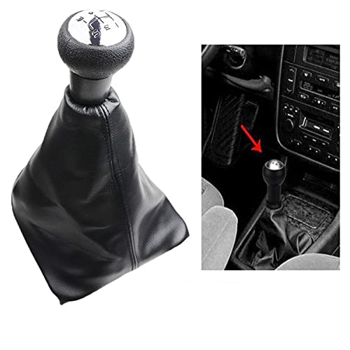 Cuffia Leva Cambio Manuale + Pomello + Ghiera Telaio Cromato Compatibile con 307 308 607 608 - C3 C5 Cuciture Nere 5 Marce Set Completo Ricambio Auto