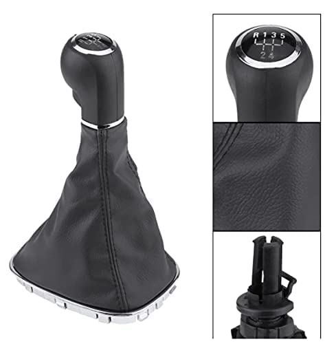 Cuffia Leva Cambio Manuale + Pomello + Ghiera Telaio Cromato Compatibile con Opel Corsa D Cuciture Nere 5 Marce Set Completo Ricambio Auto