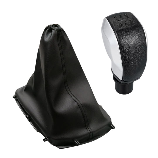 Cuffia Leva Cambio Manuale + Pomello + Ghiera Interna Compatibile con Peugoet 308 2013-2021 Cuciture Nere 5 Marce Set Completo Ricambio Auto (Pomello Satinato)