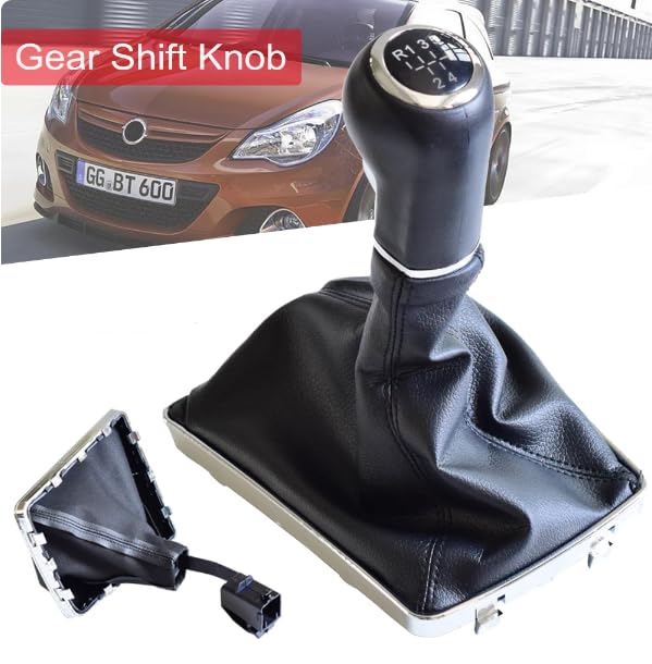 Cuffia Leva Cambio Manuale + Pomello + Anello Ghiera di Ritenzione Compatibile con Opel Astra H 2004-2010 5 Marce Set Completo Ricambio Auto