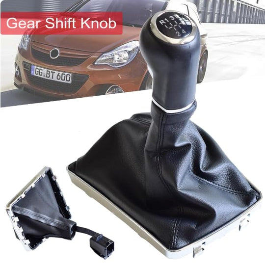 Cuffia Leva Cambio Manuale + Pomello + Anello Ghiera di Ritenzione Compatibile con Opel Astra H 2004-2010 5 Marce Set Completo Ricambio Auto