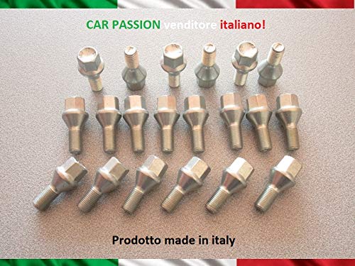 Kit 20 bulloni ruota Fiat Panda Fiorino Qubo Linea dal 2003 in poi Panda 2012 ruote cerchi in acciaio e in lega Farad - immagine 2