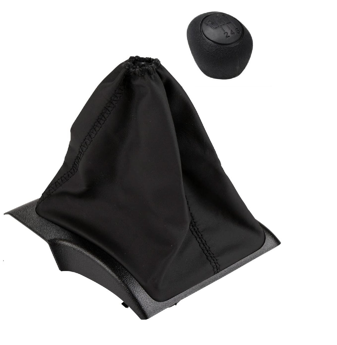 Cuffia Leva Cambio Manuale + Pomello + Ghiera Telaio Compatibile con Fiat Ducato Peugeot Boxer Citroen Jumper 2006> Cuciture Nere 6 Marce Set Completo Ricambio Auto