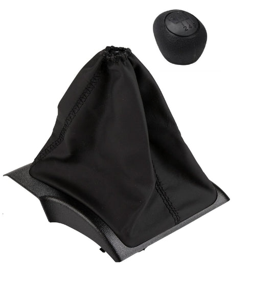 Cuffia Leva Cambio Manuale + Pomello + Ghiera Telaio Compatibile con Fiat Ducato Peugeot Boxer Citroen Jumper 2006> Cuciture Nere 6 Marce Set Completo Ricambio Auto