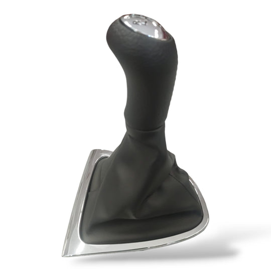 Cuffia Leva Cambio + Pomello + Ghiera Cromata Compatibile con Renault Clio 4 2012-2019 Set Completo Ricambio Auto (6 Marce)