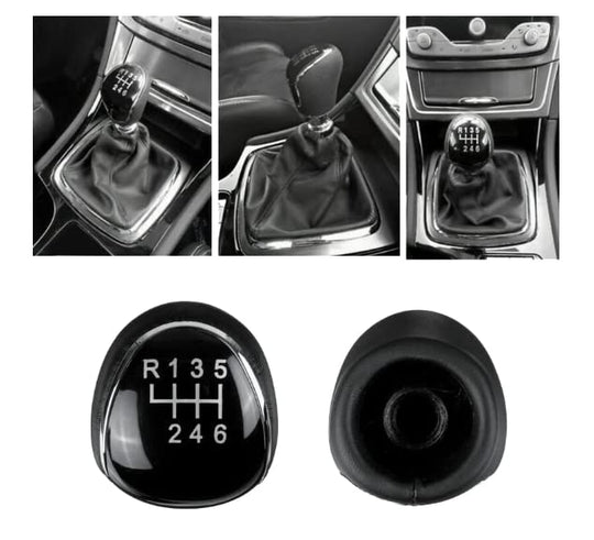 Cuffia Leva Cambio Manuale + Pomello + Ghiera Telaio Cromato Compatibile con Fiesta MK7 Focus MK2 MK3 B-Max S-Max Kuga Galaxy MK3 Cuciture Nere 6 Marce Set Completo Ricambio Auto