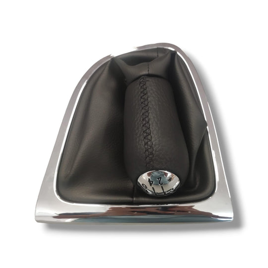 Cuffia Leva Cambio + Pomello + Ghiera Cromata Compatibile con Renault Clio 4 2012-2019 Set Completo Ricambio Auto (6 Marce)